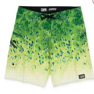 Pelagic Board Shorts Men 34 Green Sharkskin High Performance Beach Surf Swim